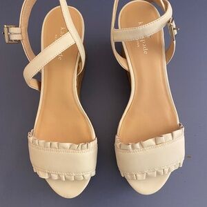 Kate Spade White Ruffle Cork Wedges